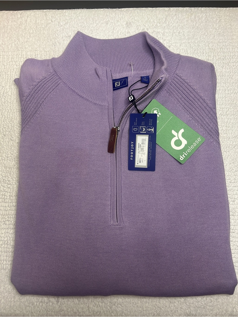 NWT FootJoy Men’s Lavender Half-Zip Performance Sweater Size Large